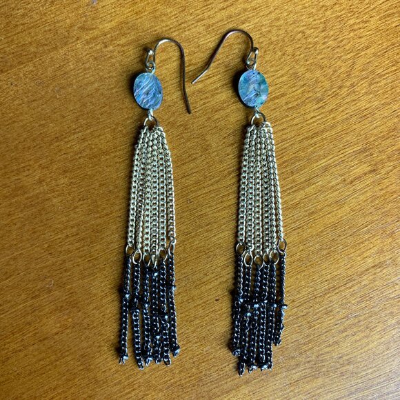 Earrings: Long Multichain and Abalone Shell - Picture 2 of 5